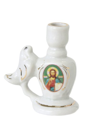Утварь и подарки Подсвечник с лепкой с иконой Спасителя (кисловодский фарфор)