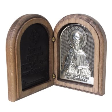 Иконы Складень двустворчатый с образом Матроны Московской и молитвой (искусственная кожа, 5 х 6,7 см)