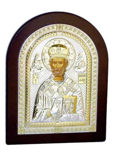 Иконы Николай Чудотворец икона в серебряном окладе, ручная работа (14 х 18 см)