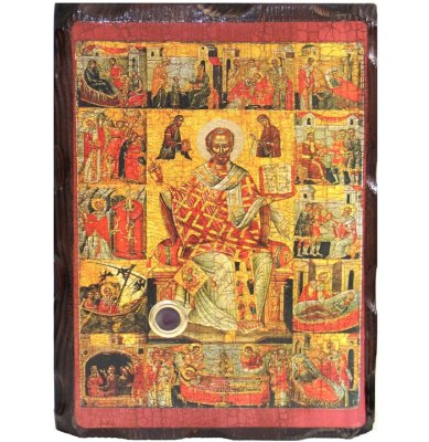 Иконы Николай Чудотворец икона на дереве под старину с мощевиком (19 х 27 см)