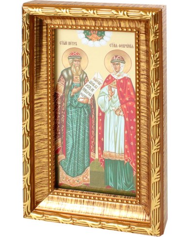 Иконы Петр и Феврония, икона в багете 10х16,5 см