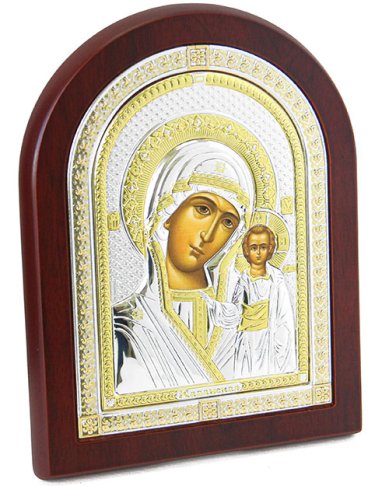 Иконы Казанская икона Божией Матери в серебряном окладе, ручная работа (14 х 18 см)
