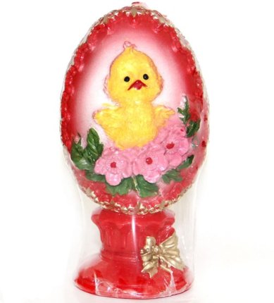 Утварь и подарки Свеча декоративная «Пасхальное яйцо с цыпленком» (красное)