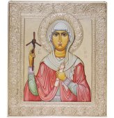 Иконы Нина равноапостольная икона в окладе (икона из Бодбийского монастыря. Освящена на мощах святой Нины, 16 х 19 см)