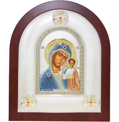 Иконы Казанская икона Божией Матери в серебряном окладе ручная работа (23,5 х 29 см)