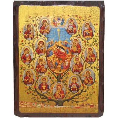 Иконы Древо Богородицы икона Божией Матери на дереве под старину (18 х 24 см)