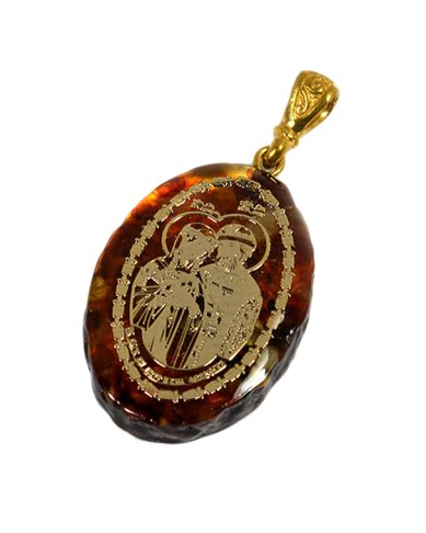 Утварь и подарки Медальон-образок из янтаря «Петр и Феврония» (2,3 х 3 см)