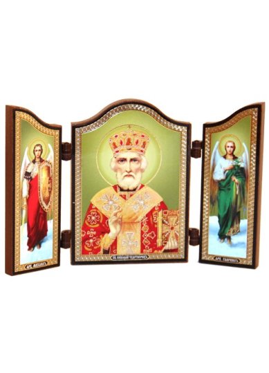 Иконы Николай Чудотворец с архангелами складень тройной (13 х 8,5 см)