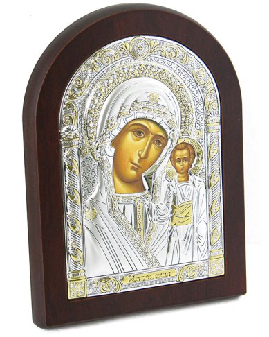 Иконы Казанская икона Божией Матери в серебряном окладе, ручная работа (12 х 16 см)