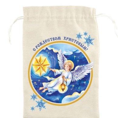 Утварь и подарки Мешочек для рождественских подарков «Ангел над храмом» (лен, 20 х 30 см)
