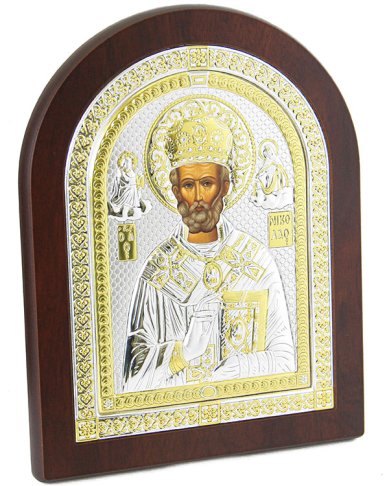 Иконы Николай Чудотворец икона в серебряном окладе, ручная работа (17 х 22 см)